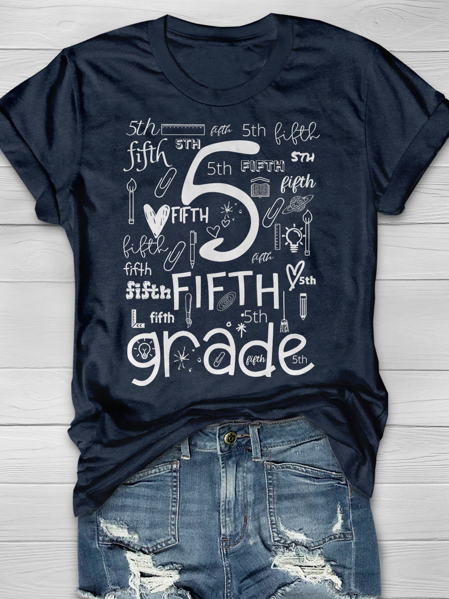 Fifth Grade Print Graphic T-shirts