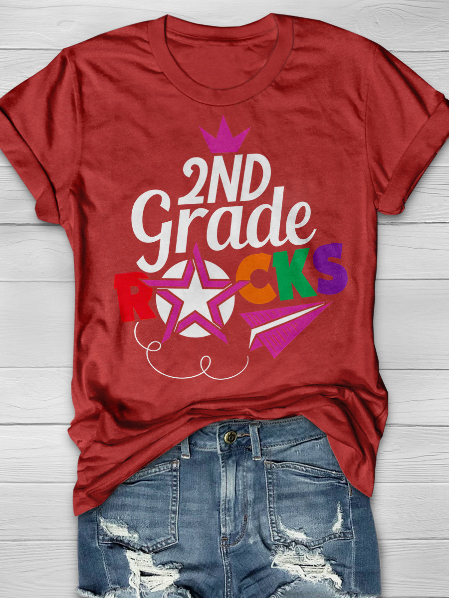 2nd Grade Rocks Print Graphic T-shirts