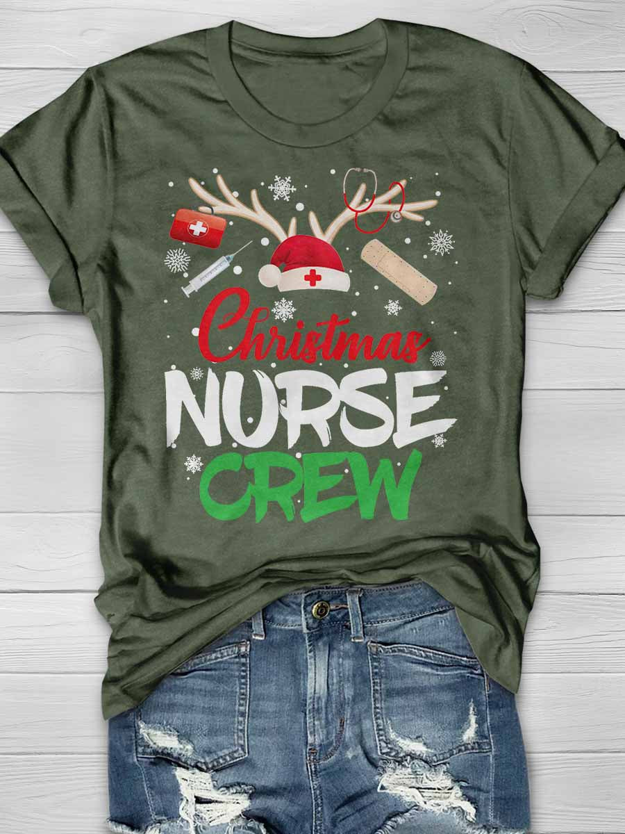 Christmas Nurse Crew Print Short Sleeve T-shirt