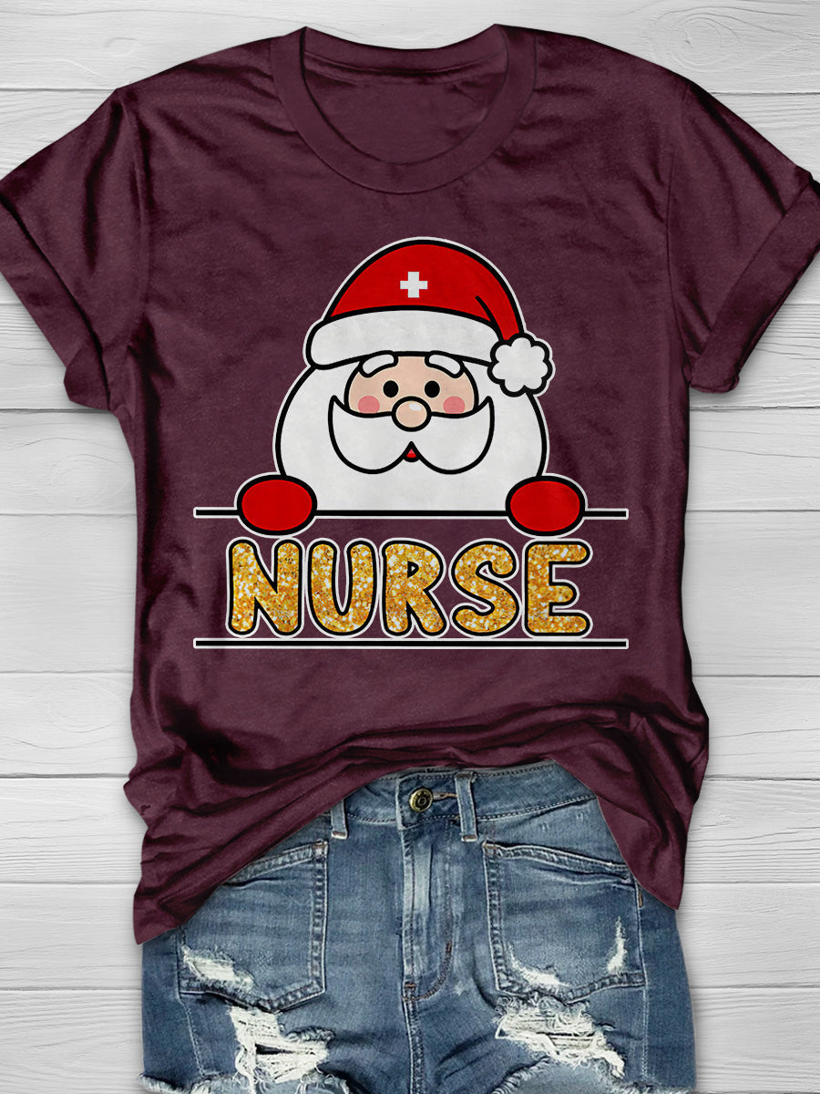 Christmas Nurse Print Short Sleeve T-shirt