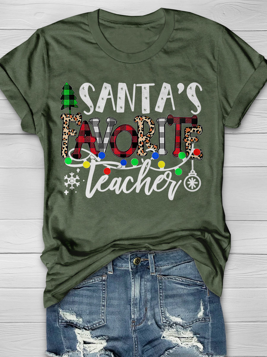 Santa's Favorite Teacher Print Graphic T-shirts