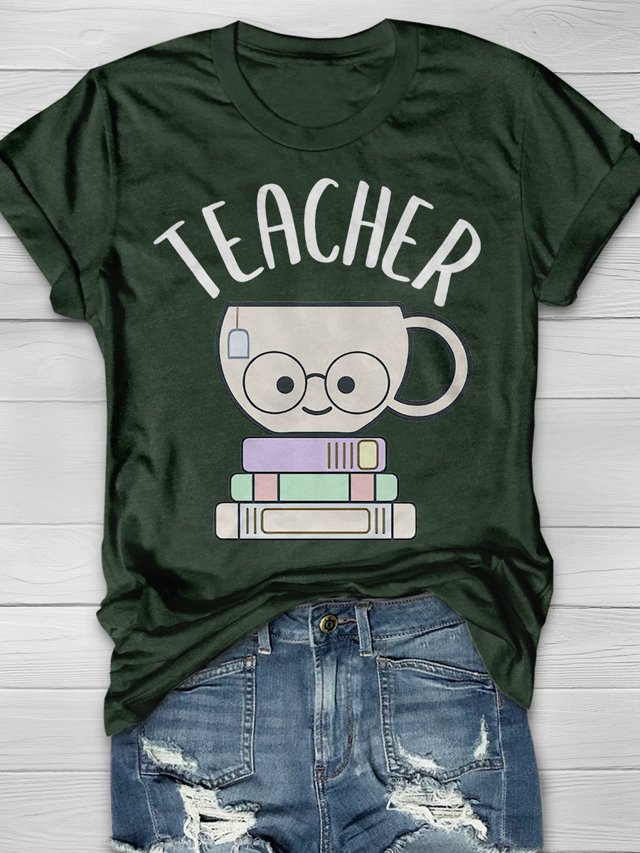 Cute Tea Teacher Pun Print Graphic T-shirts