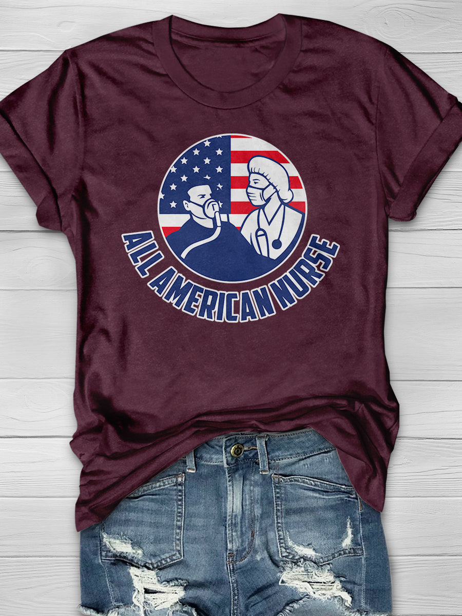 All American Nurse Print Short Sleeve T-shirt