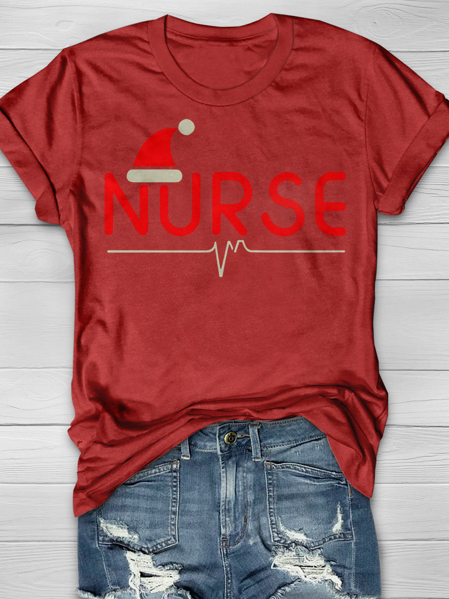 Christmas Nurse Print Short Sleeve T-shirt