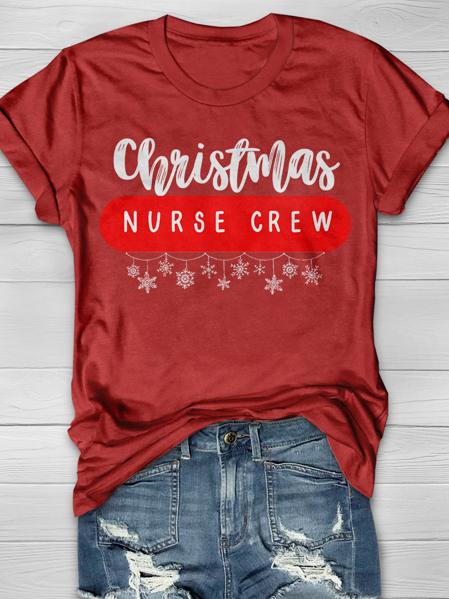 Christmas Nurse Crew Print Short Sleeve T-shirt