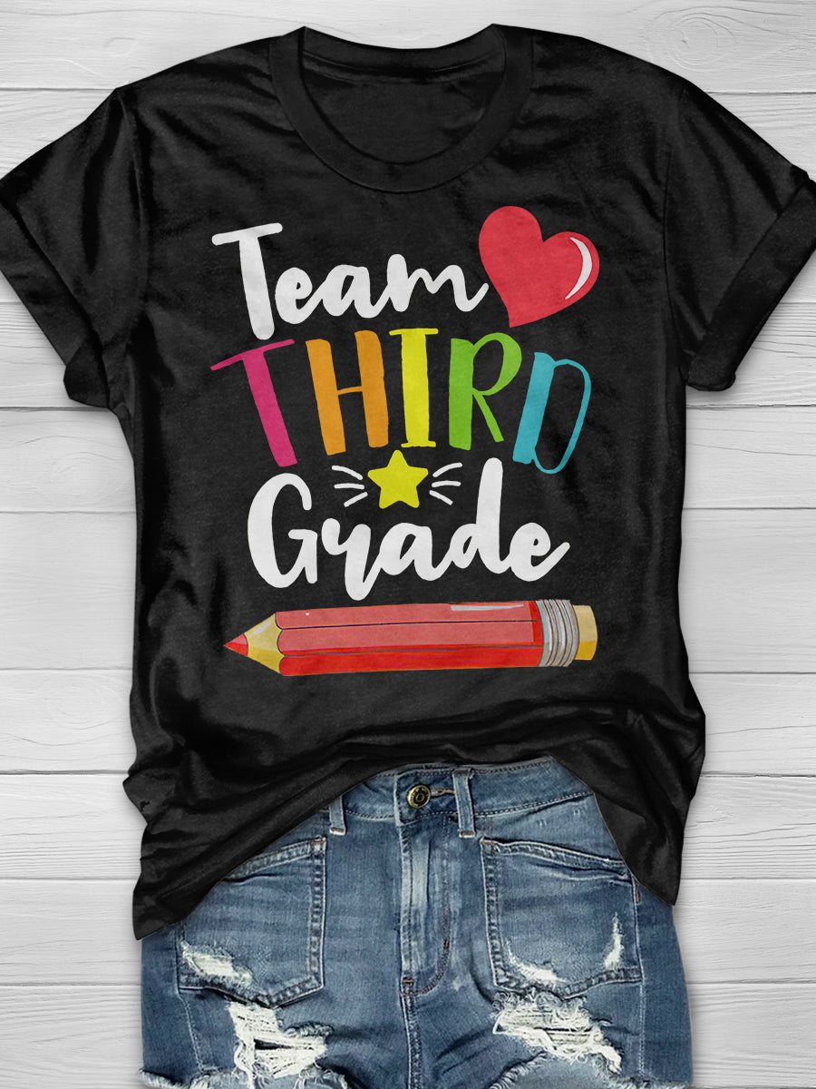 Team Third Grade Print Graphic T-shirts