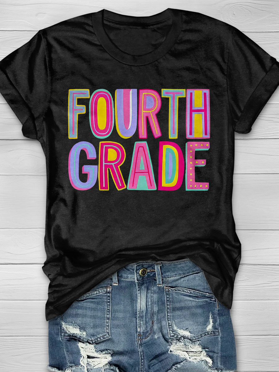 Fourth Grade Rainbow Print Short Sleeve T-shirt