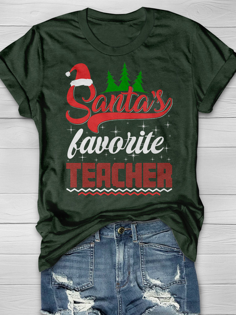 Santa's Favorite Teacher Print Graphic T-shirts