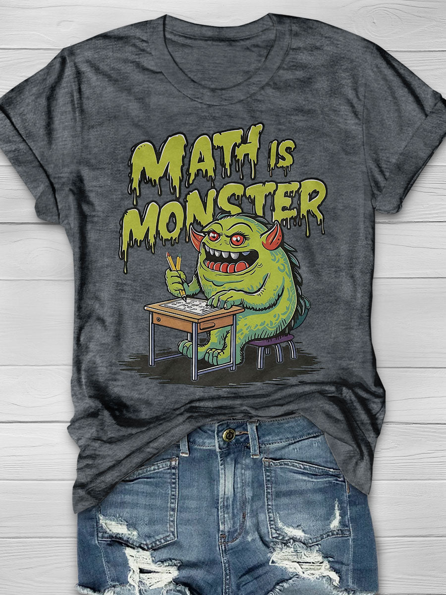 Math Is Monster Print Short Sleeve T-shirt