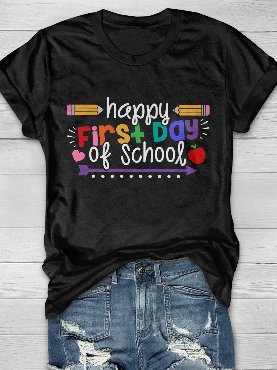 First Day of School Print Short Sleeve T-shirt