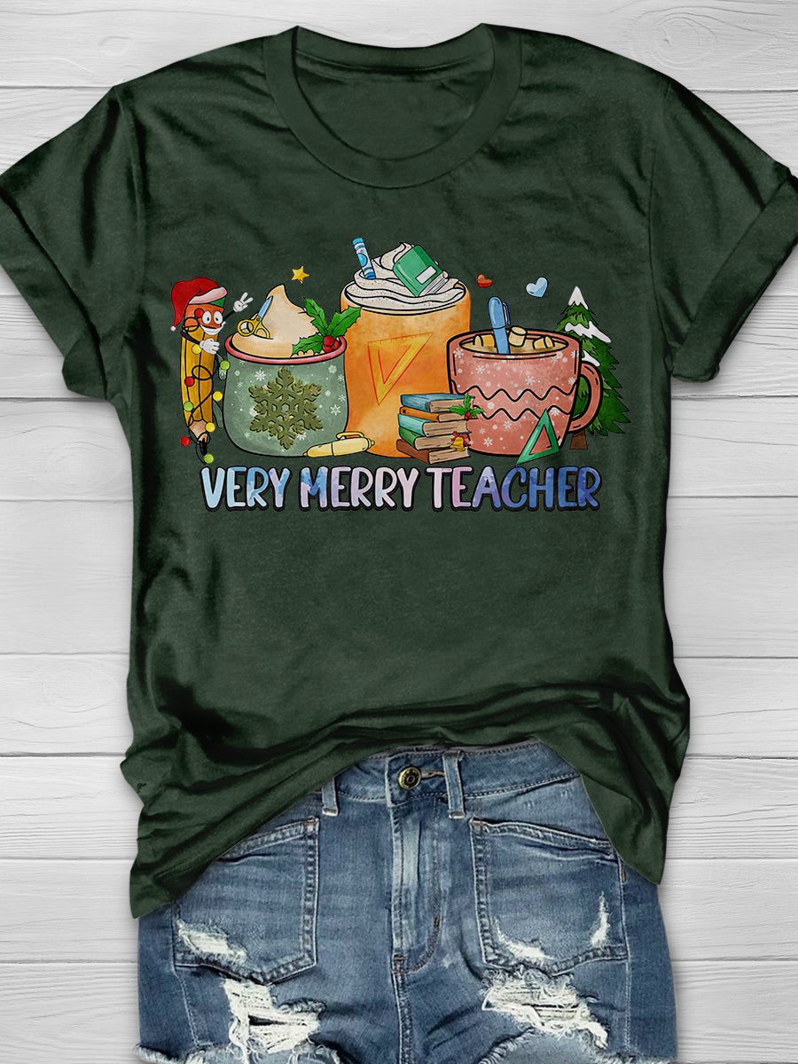 Very Merry Teacher Print Graphic T-shirts