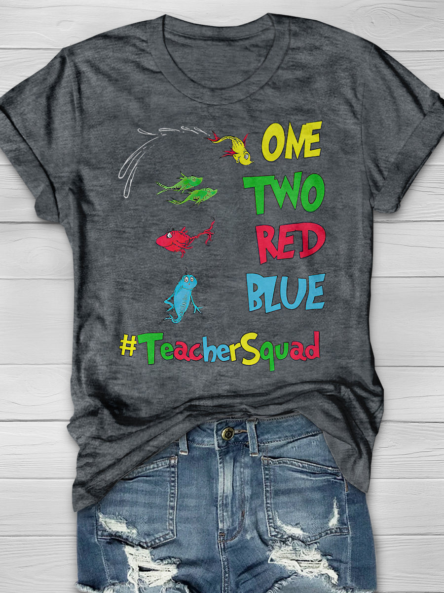 One Two Red Blue Print Graphic T-shirts