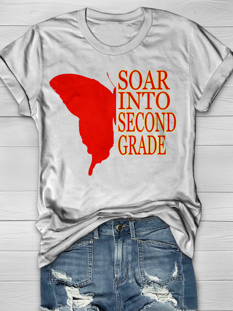 Soar into Second Grade Butterfly Print Graphic T-shirts