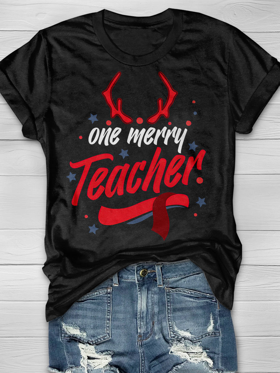 One Merry Teacher Print Graphic T-shirts