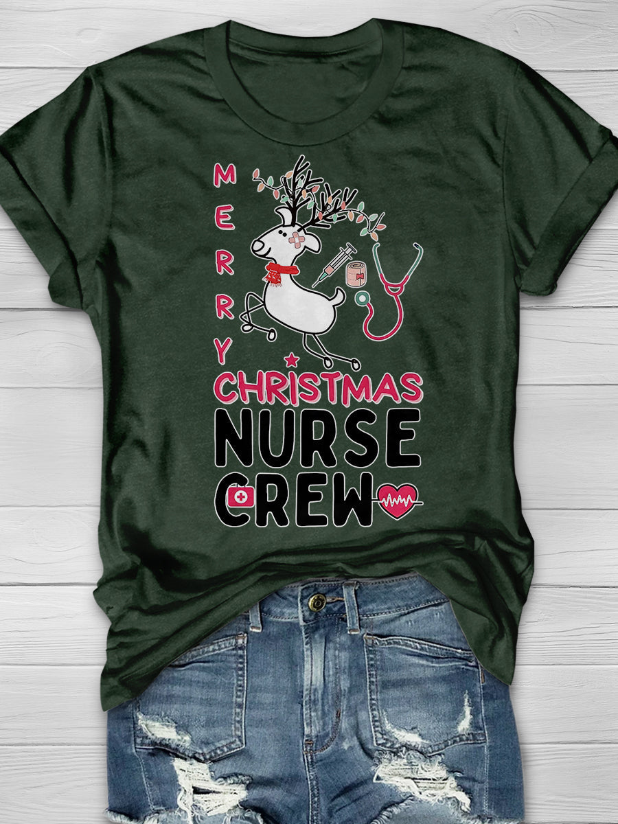 Christmas Nurse Crew Print Short Sleeve T-shirt