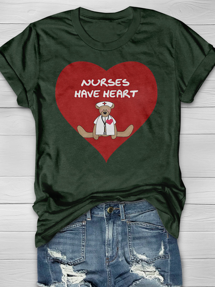 Bear Nurses Have Heart Print Short Sleeve T-shirt
