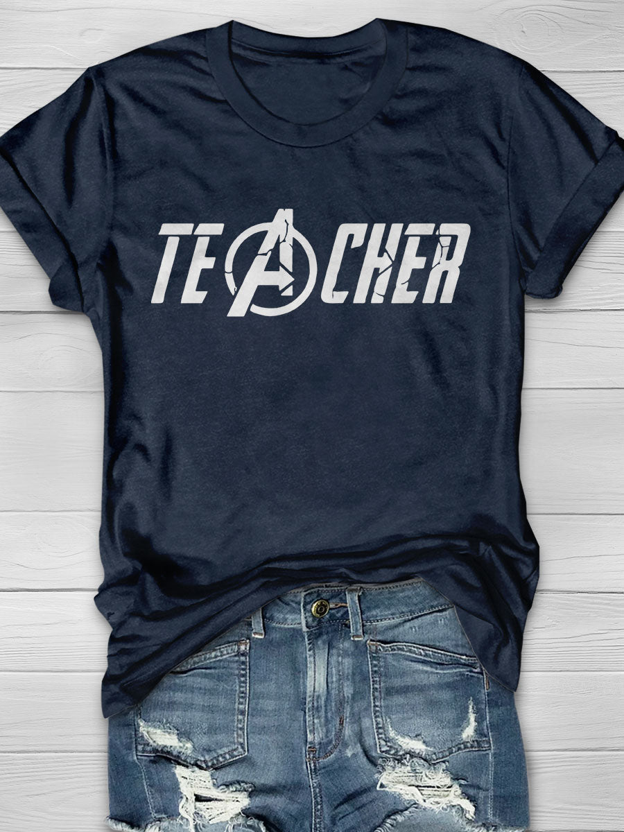 Superhero Teacher Print Short Sleeve T-shirt