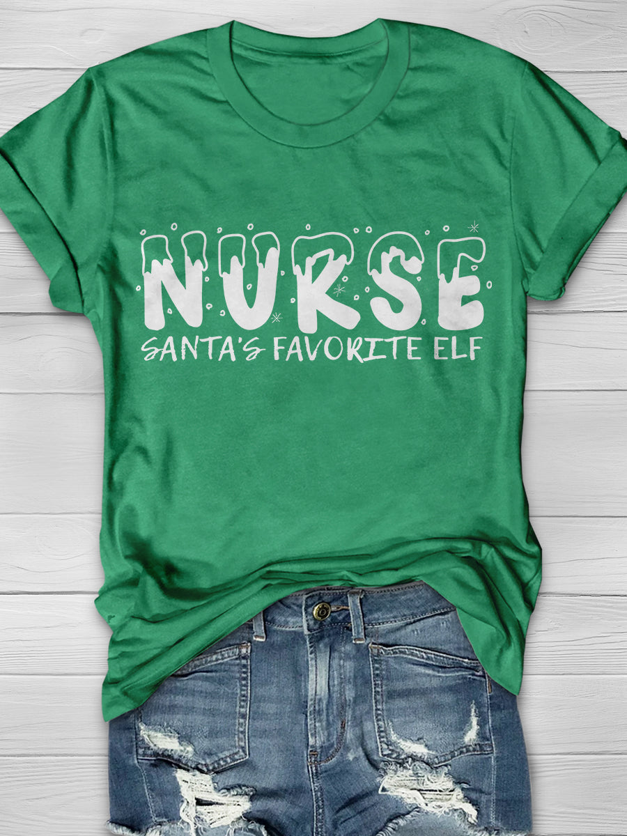 Christmas Nurse Print Short Sleeve T-shirt