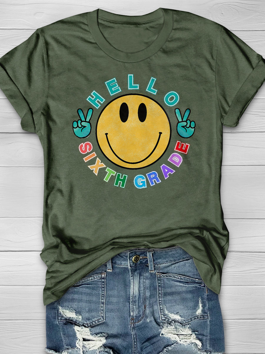 Hello Sixth Grade Print Graphic T-shirts