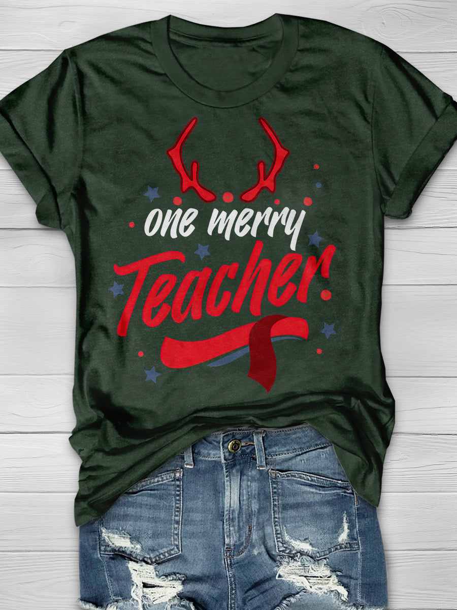 One Merry Teacher Print Graphic T-shirts