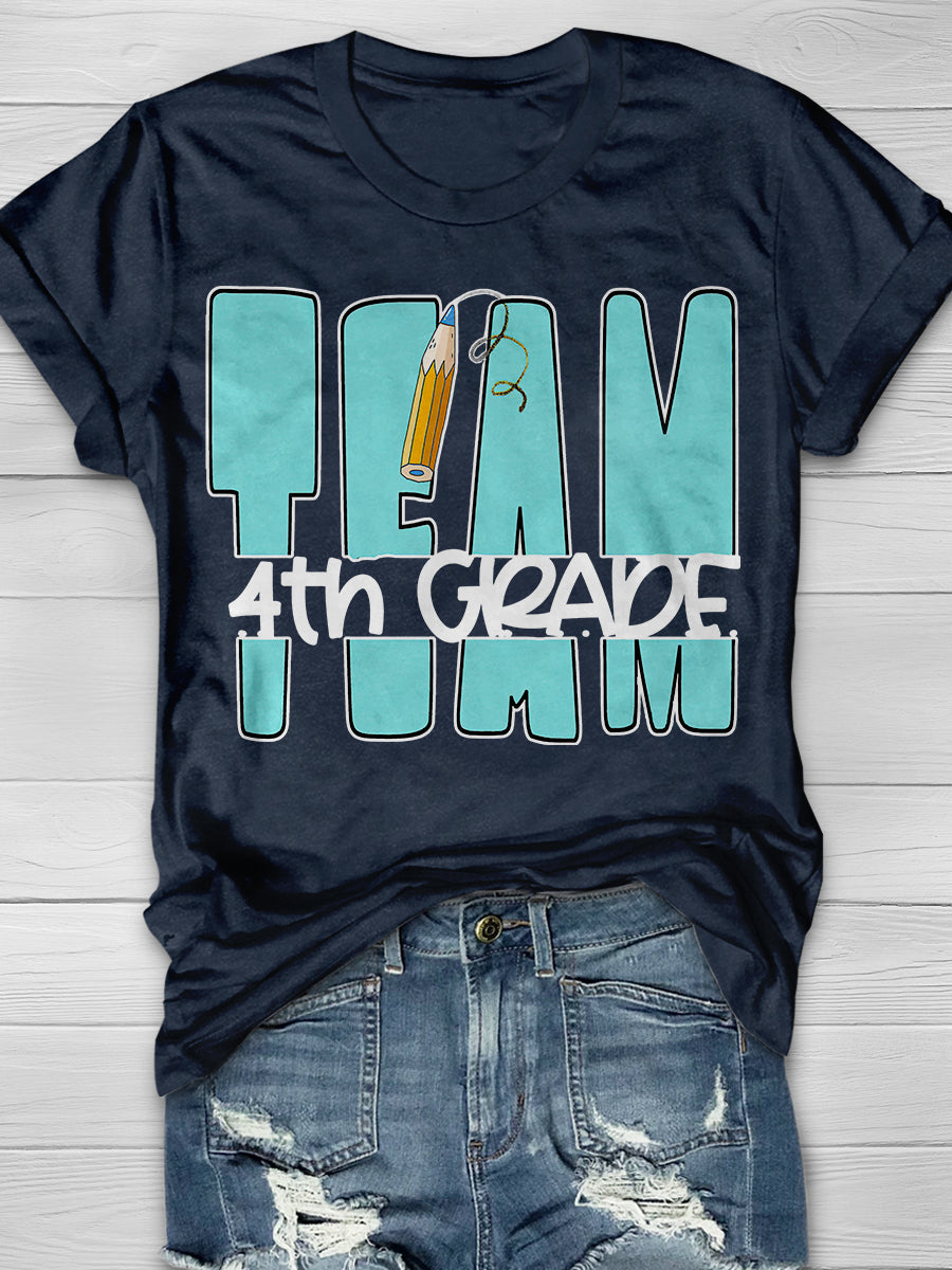 Team 4th Grade Print Graphic T-shirts