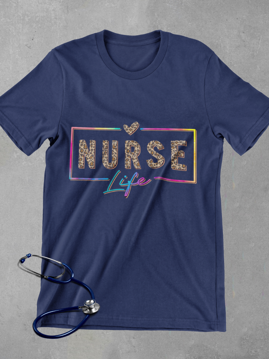 Leopard Pattern Nurse Life Graphic T-shirt