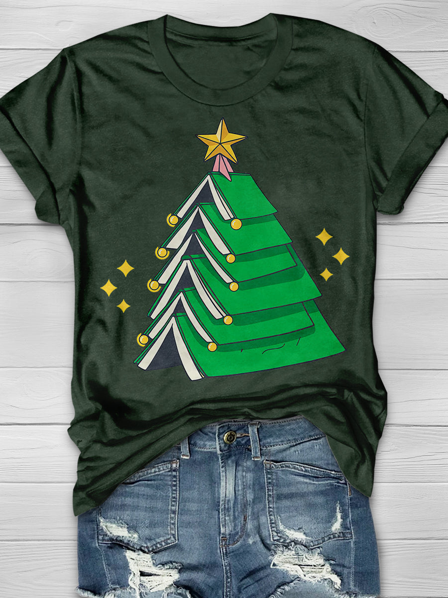 Christmas Teacher Xmas Tree Books Print Graphic T-shirts