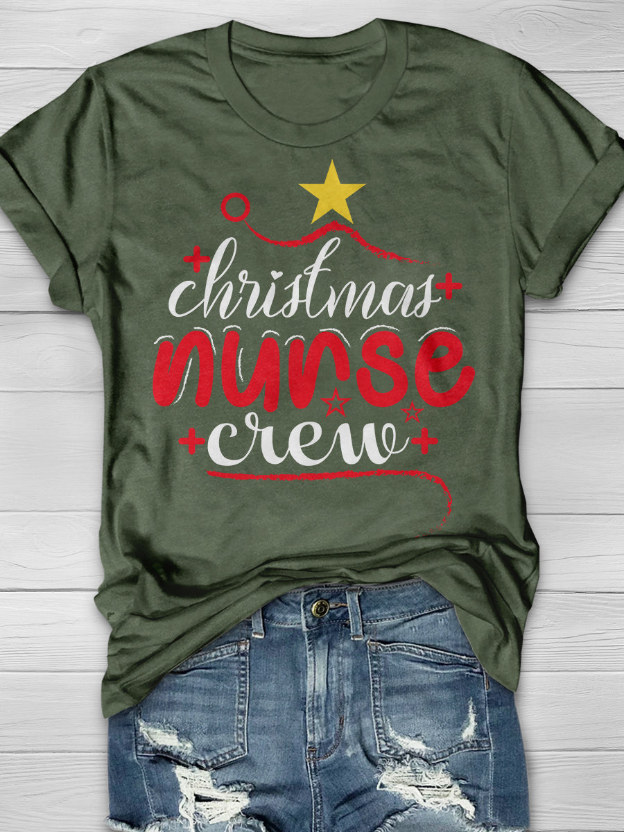 Christmas Nurse Crew Print Short Sleeve T-shirt