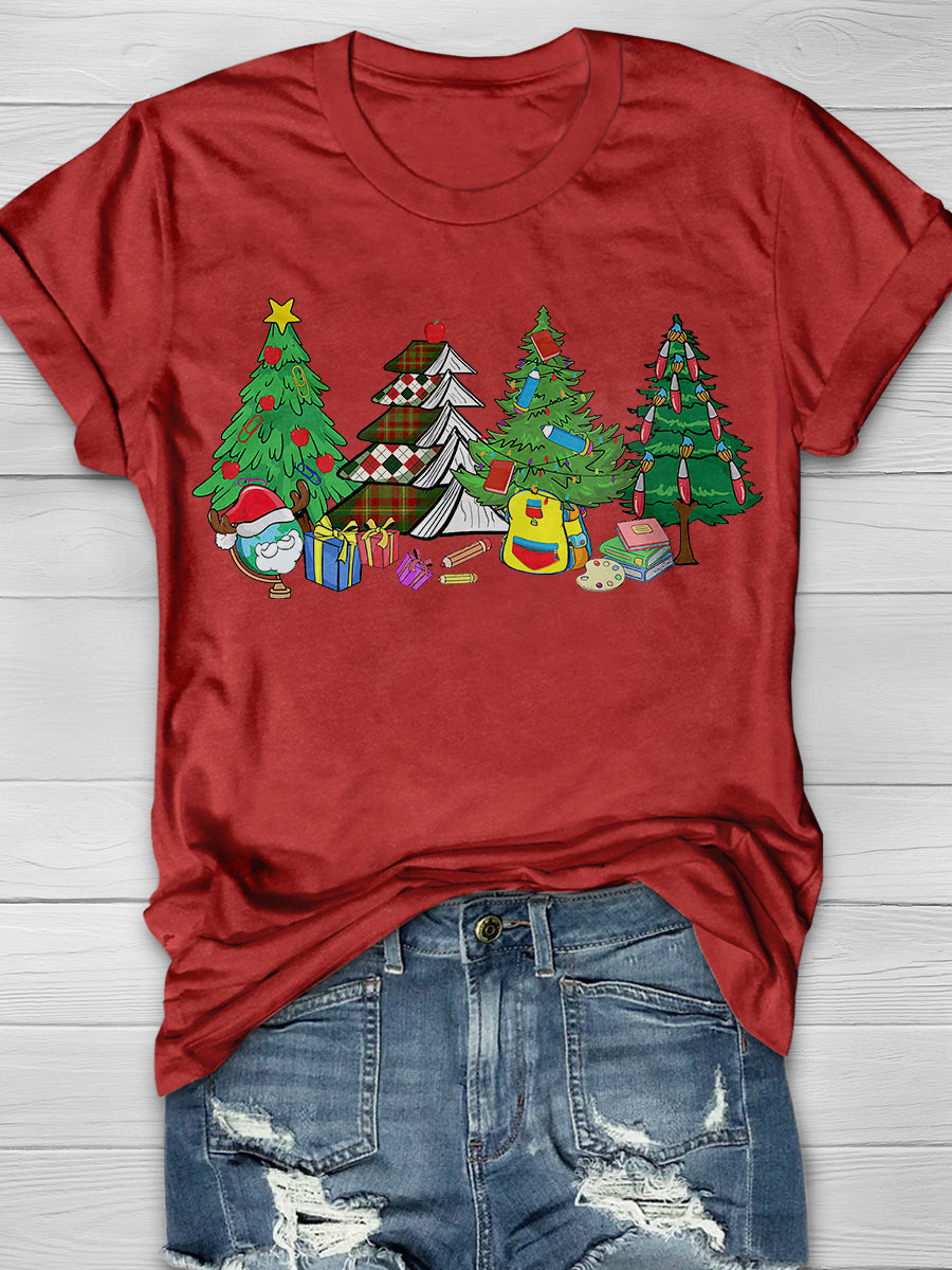 Christmas Tree Merry Teacher Print Graphic T-shirts