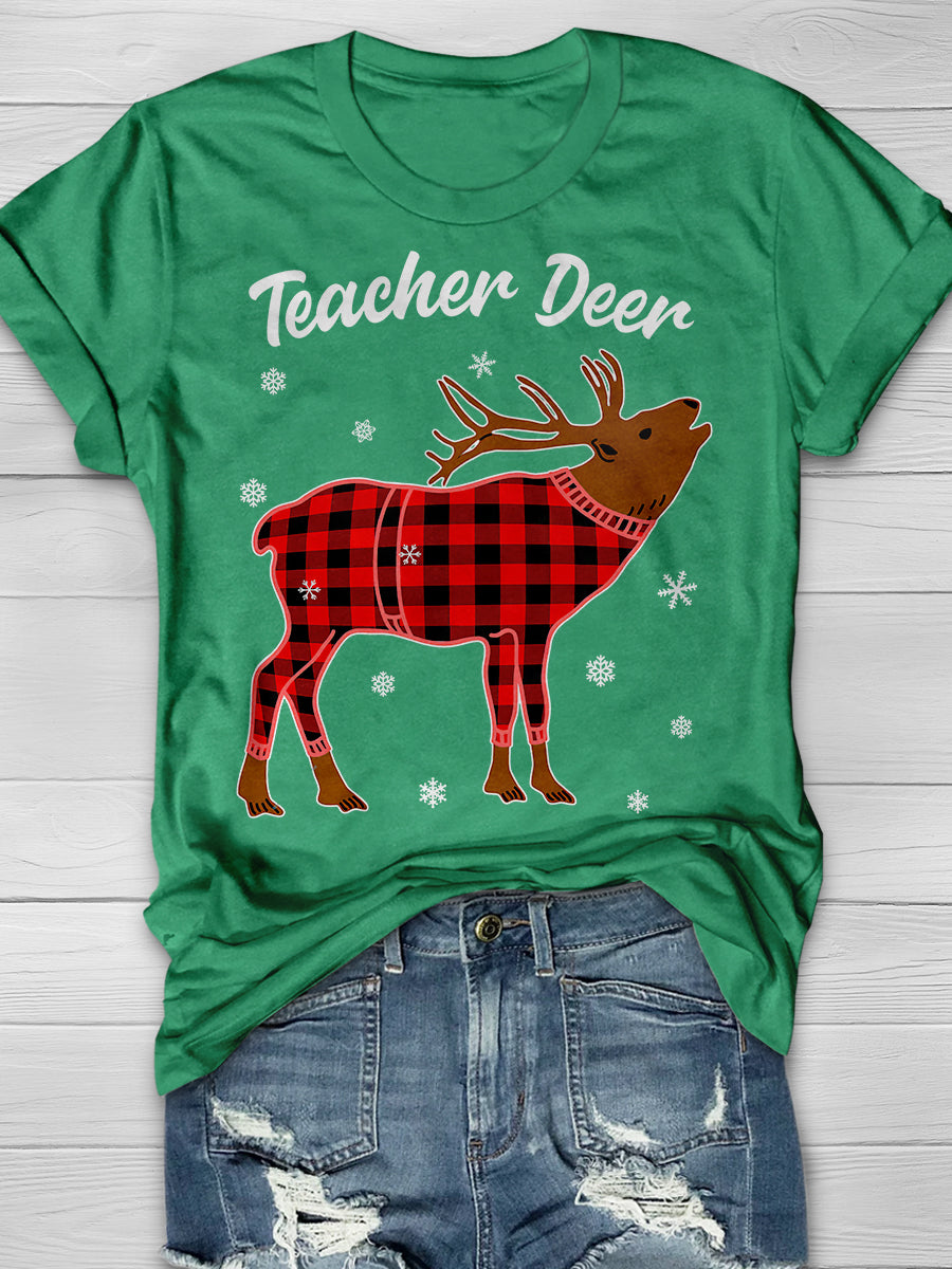 Teacher Deer Print Graphic T-shirts
