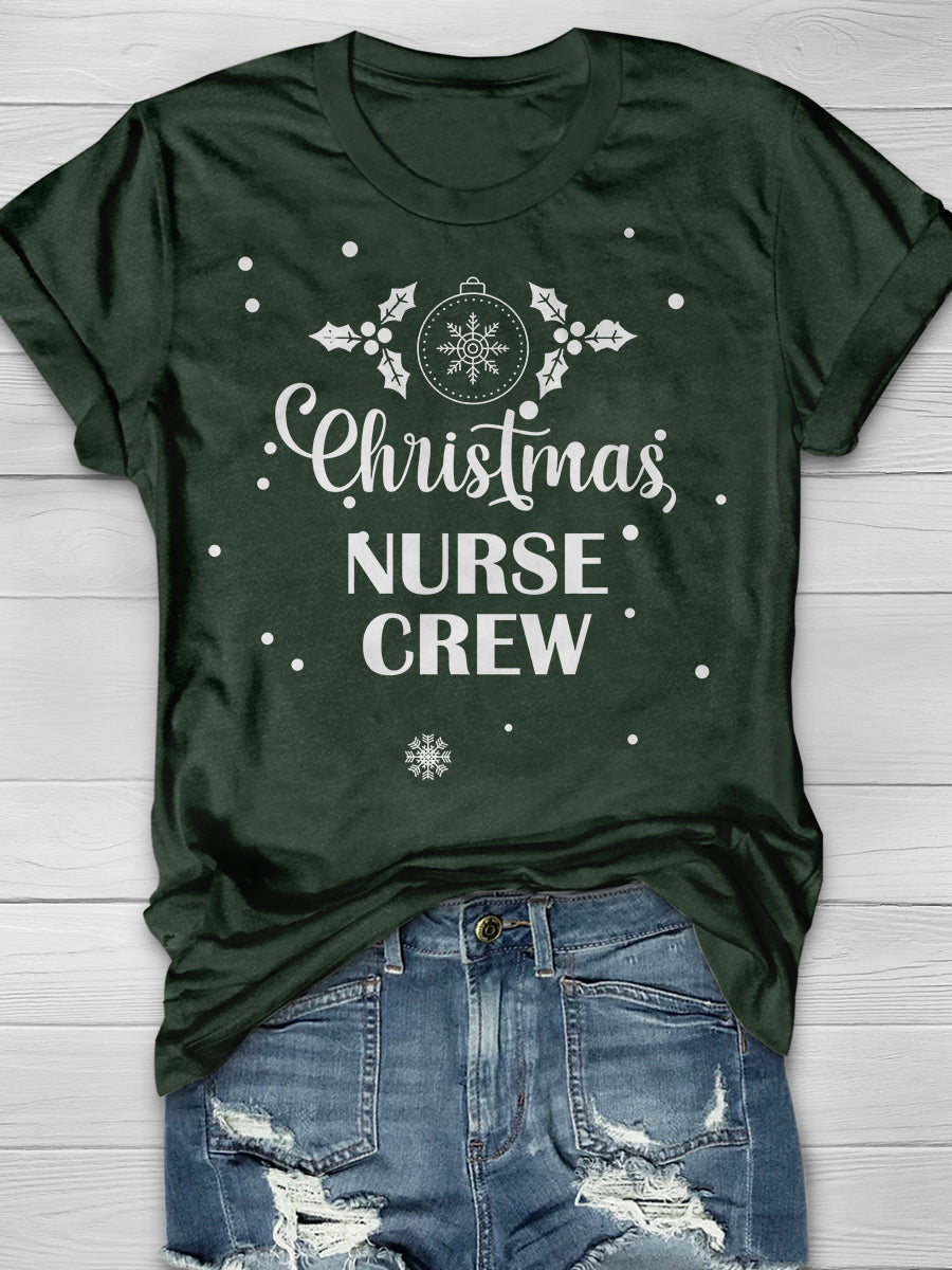Christmas Nurse Crew Print Short Sleeve T-shirt