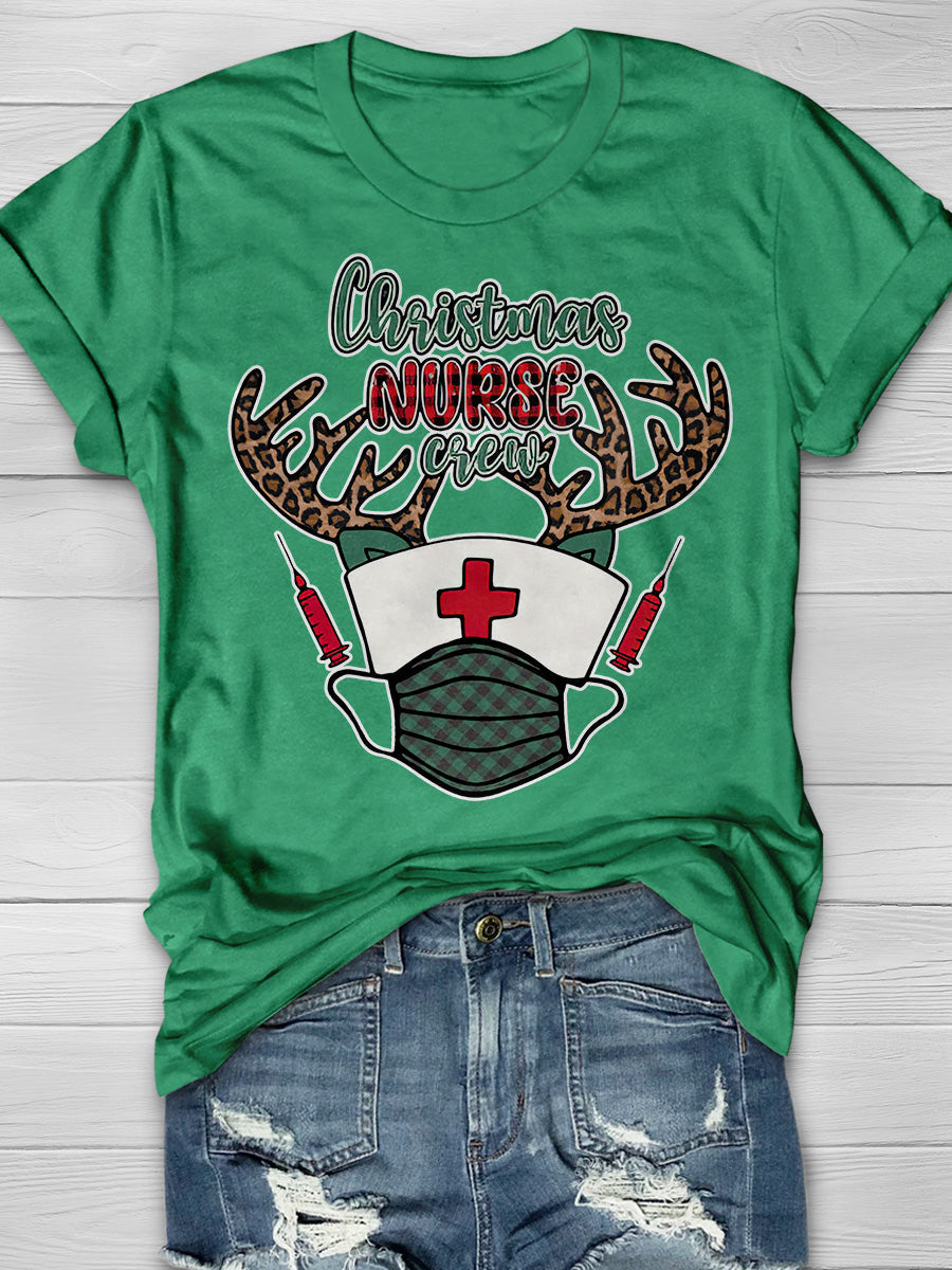 Christmas Nurse Crew Print Short Sleeve T-shirt