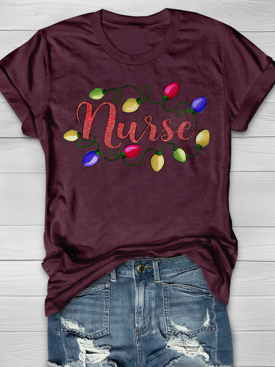Christmas Nurse Print Short Sleeve T-shirt