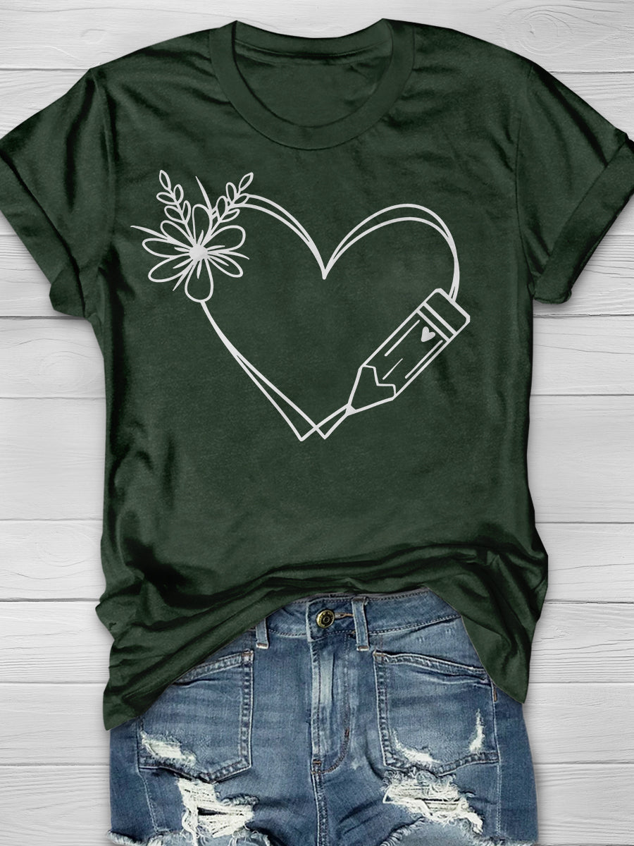Teacher Heart Print Graphic T-shirts