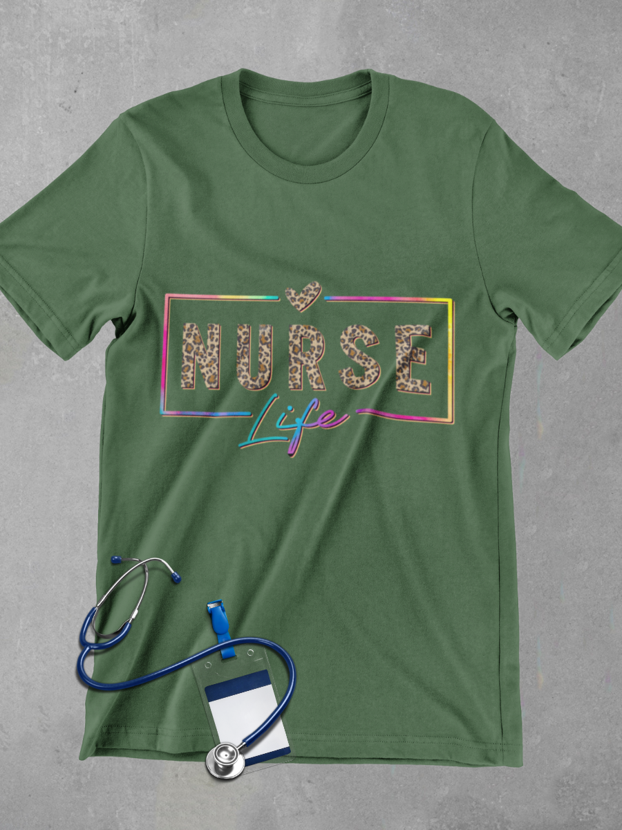 Leopard Pattern Nurse Life Graphic T-shirt
