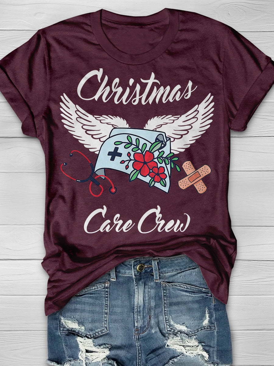 Christmas Angel Care Crew Print Short Sleeve T-shirt