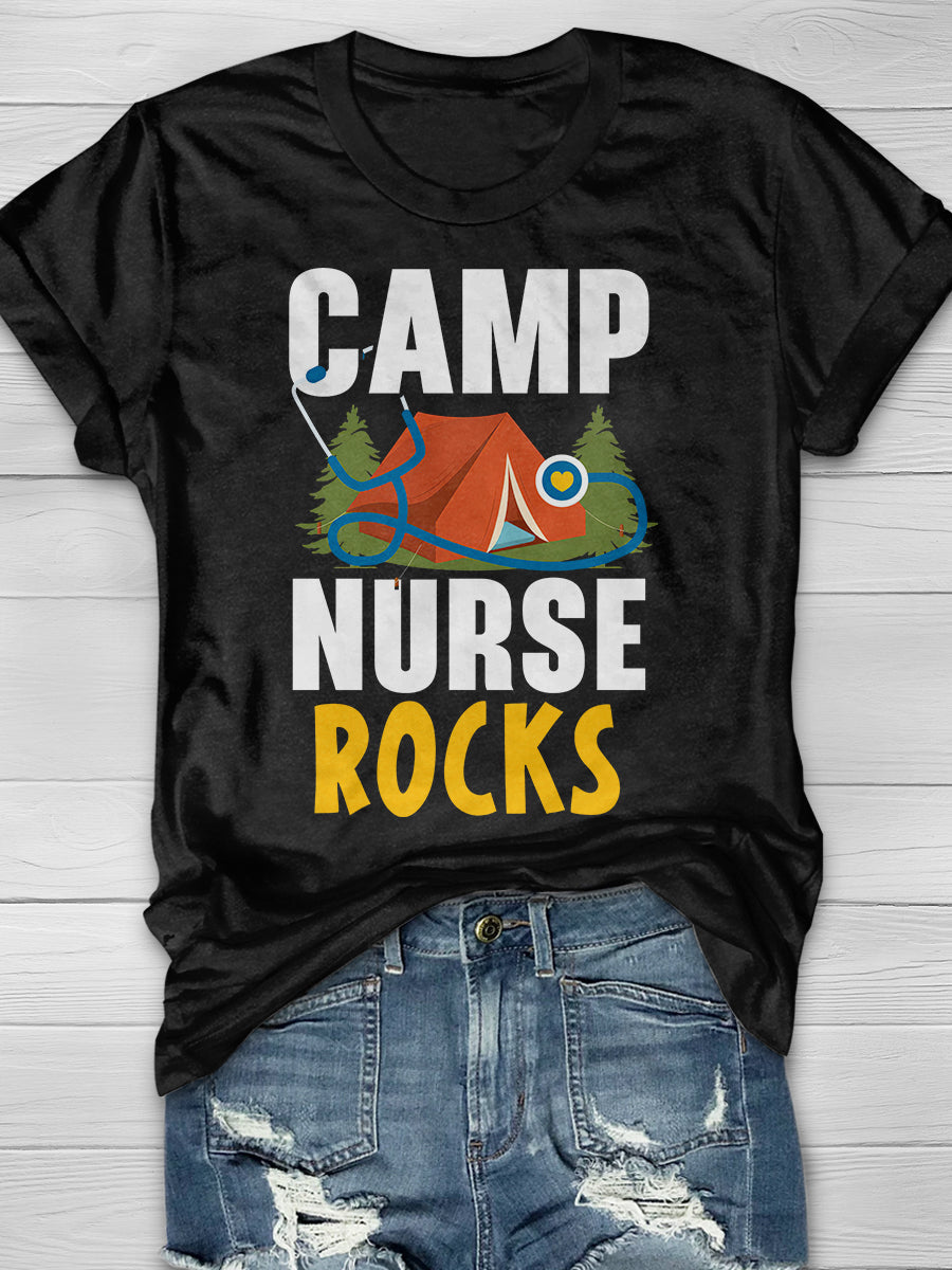 Camp Nurse Rocks Print Short Sleeve T-shirt