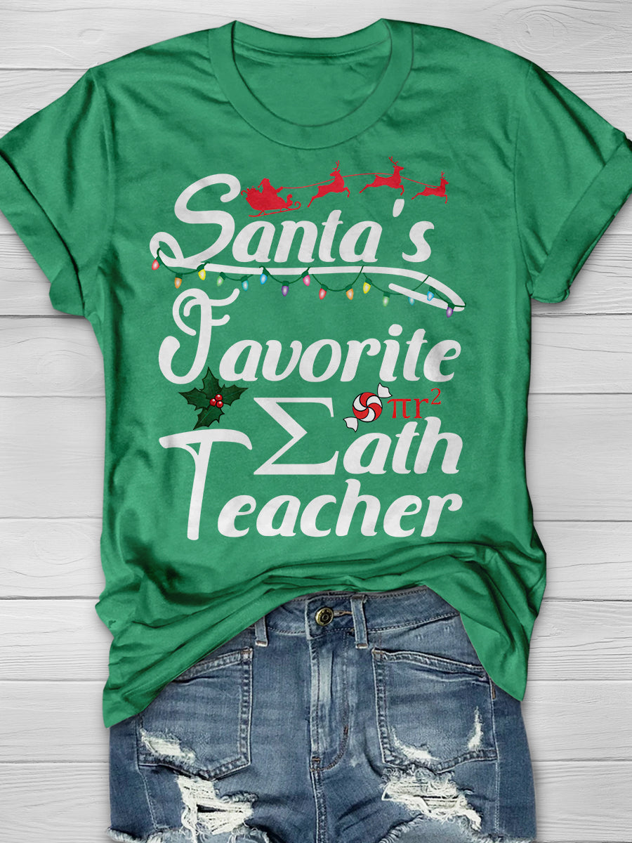 Santa's Favorite Christmas Awesome Math Teacher Print Graphic T-shirts