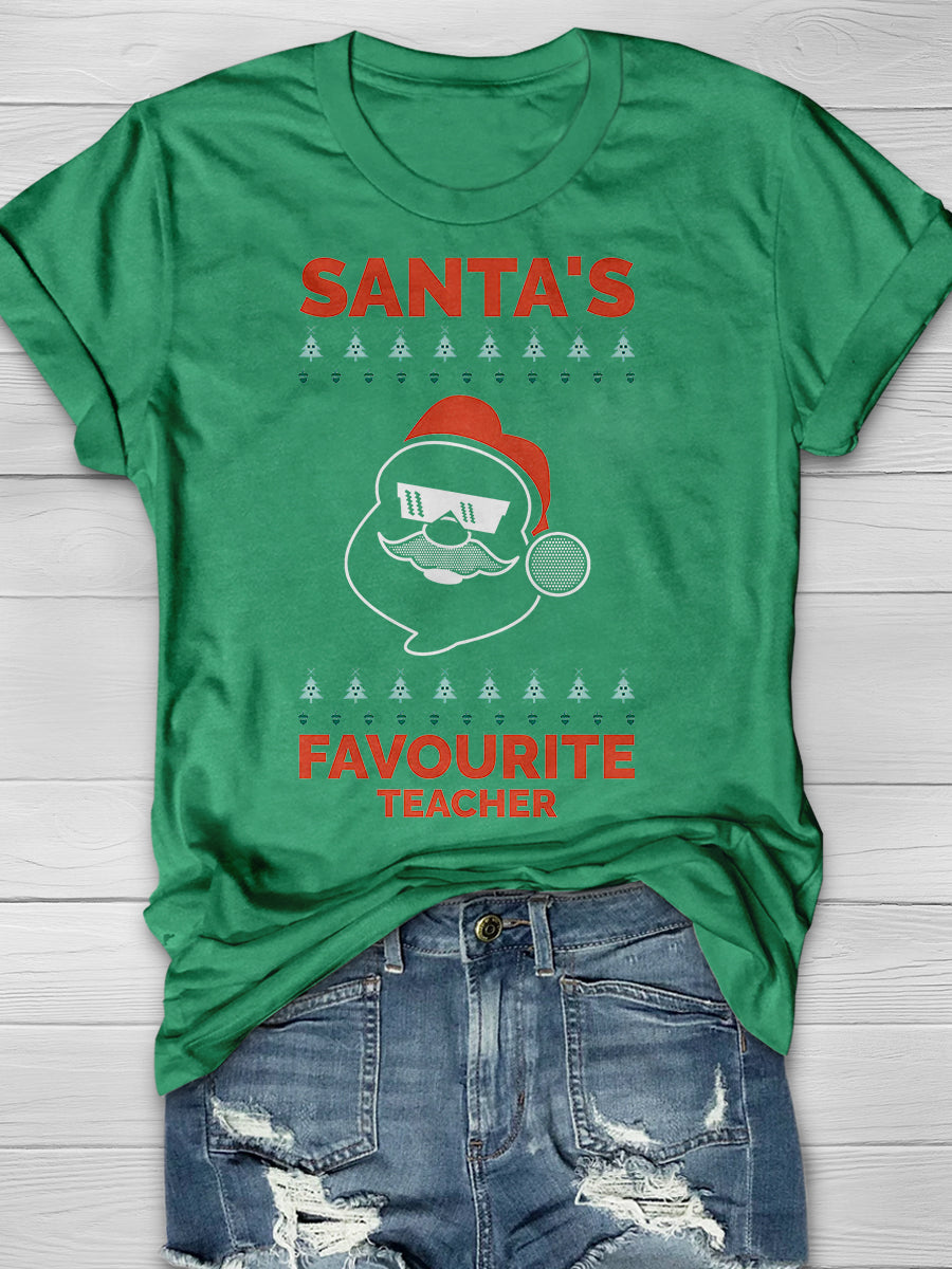 Santa's Favorite Teacher Print Graphic T-shirts