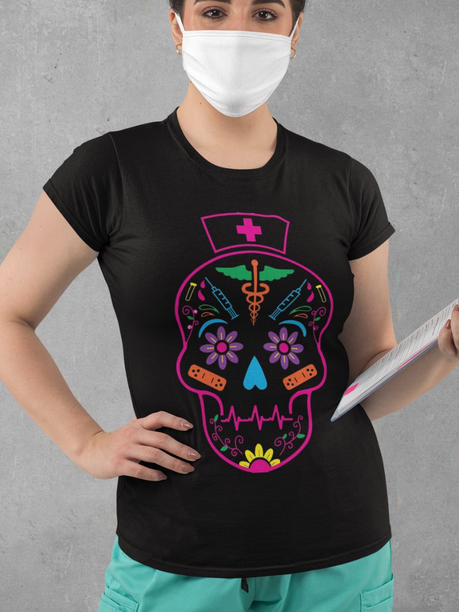 LED Skeleton Nurse Graphic T-shirt