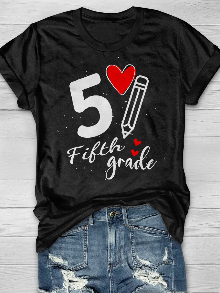5 Fifth Grade Print Graphic T-shirts