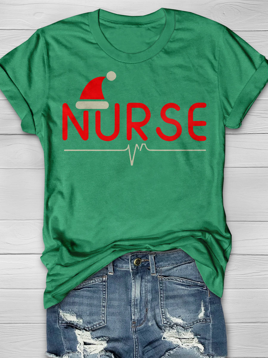 Christmas Nurse Print Short Sleeve T-shirt