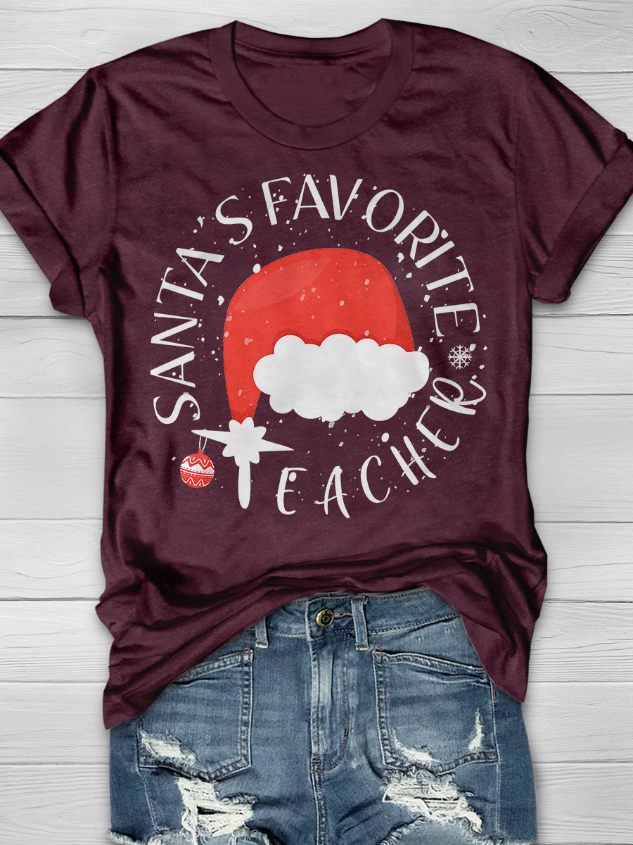 Santa's Favorite Teacher Print Graphic T-shirts
