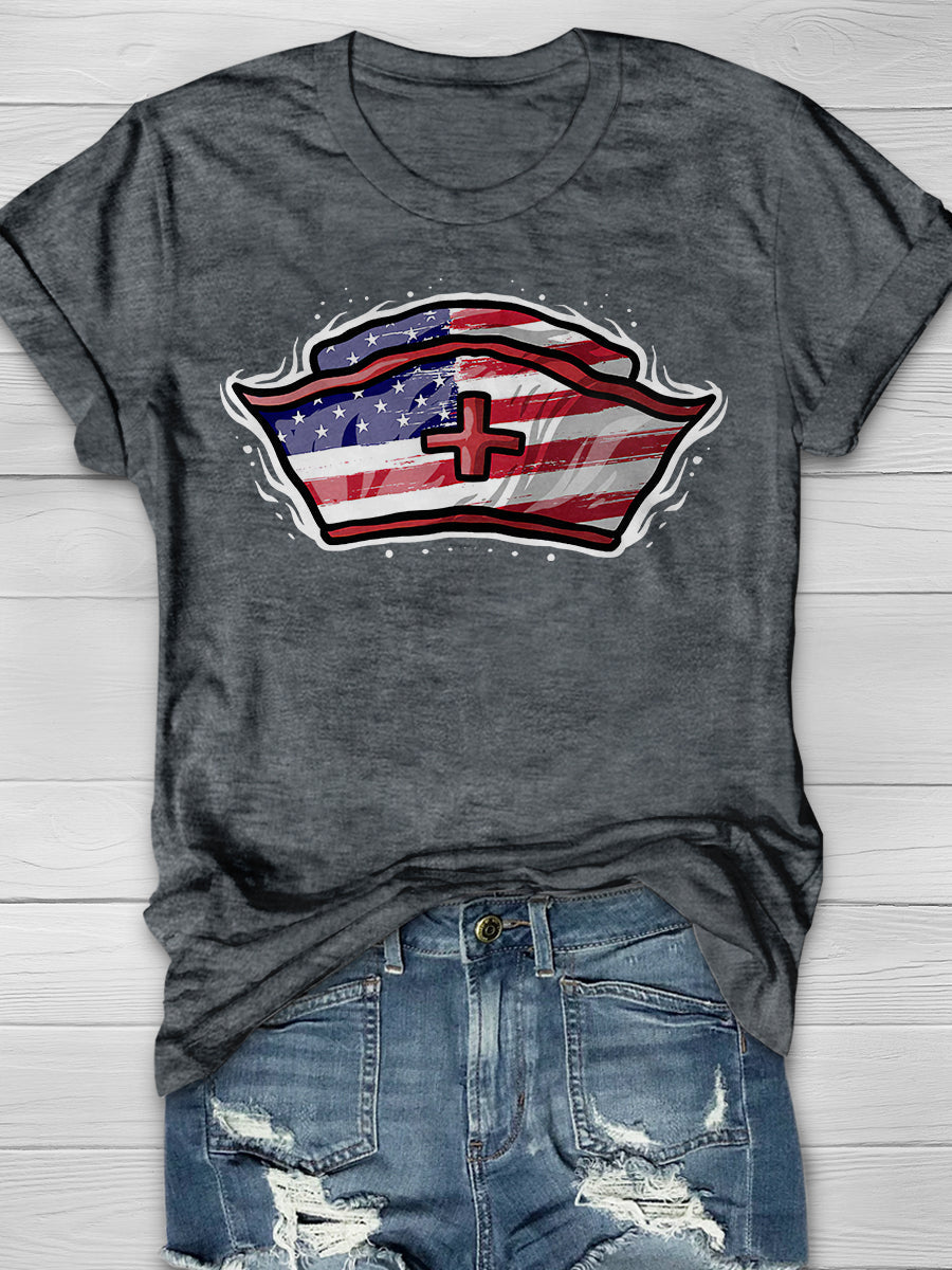 American Flag Nurse Print Short Sleeve T-shirt