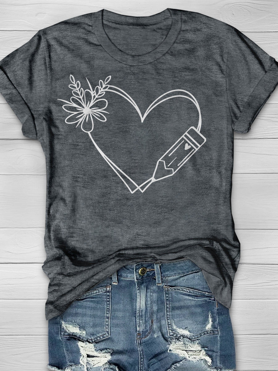 Teacher Heart Print Graphic T-shirts