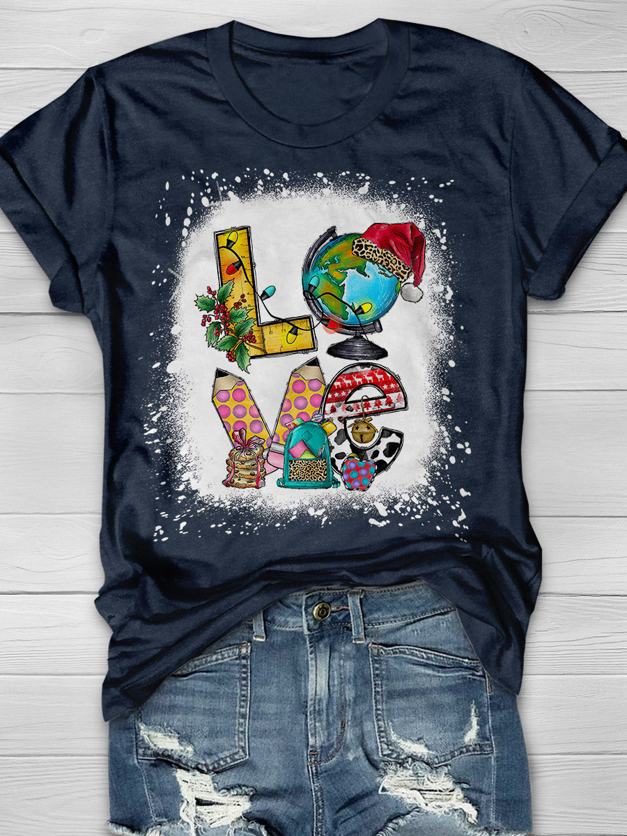 Love Christmas School Print Graphic T-shirts