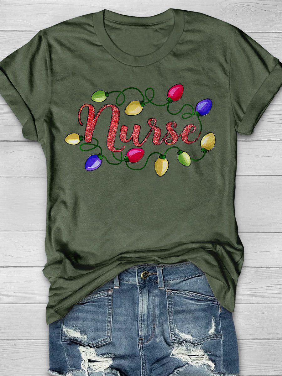 Christmas Nurse Print Short Sleeve T-shirt