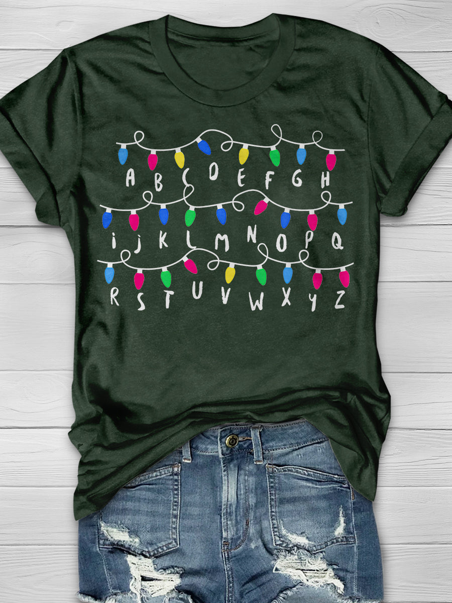 Alphabet Light Print Graphic T-shirts