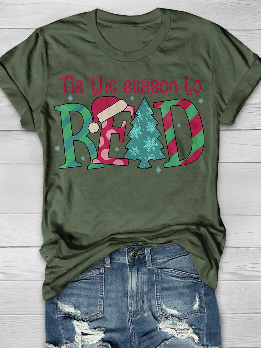 Season To Read Books Christmas Print Graphic T-shirts