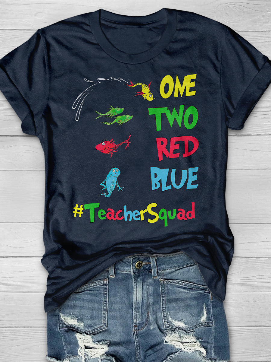 One Two Red Blue Print Graphic T-shirts